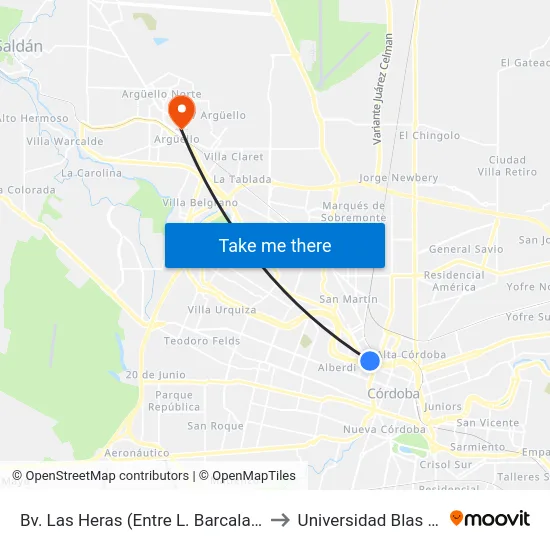 Bv. Las Heras (Entre L. Barcala Y Piñero) to Universidad Blas Pascal map