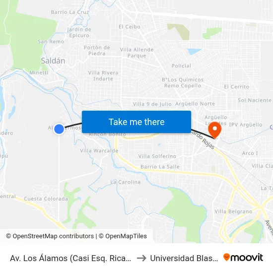 Av. Los Álamos (Casi Esq. Ricardo Santos) to Universidad Blas Pascal map