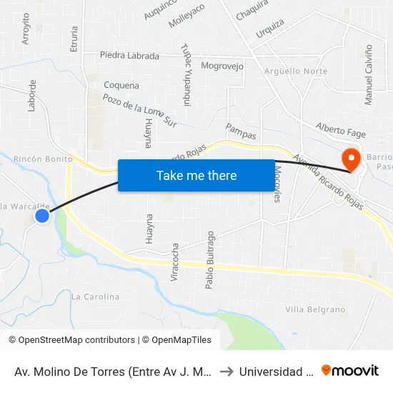 Av. Molino De Torres (Entre Av J. M. E. Zanón Y Las Vertientes) to Universidad Blas Pascal map