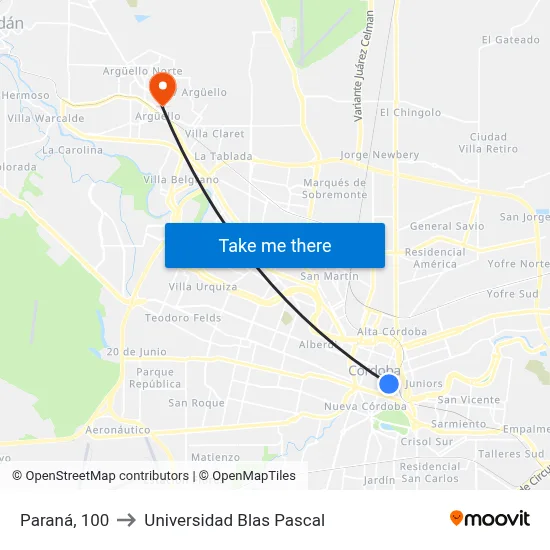 Paraná, 100 to Universidad Blas Pascal map