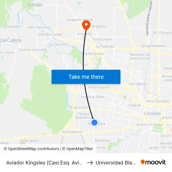 Aviador Kingsley (Casi Esq. Aviador Bradley) to Universidad Blas Pascal map