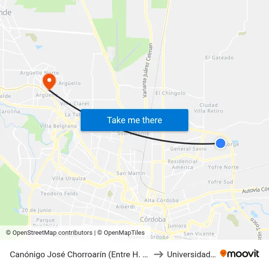 Canónigo José Chorroarín (Entre H. De Vilcapugio Y H. De Ayohuma) to Universidad Blas Pascal map