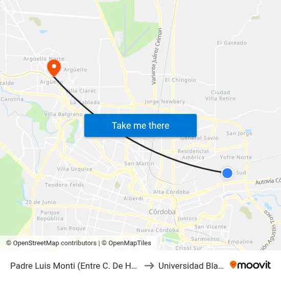 Padre Luis Monti (Entre C. De Homos Y Orgaz) to Universidad Blas Pascal map