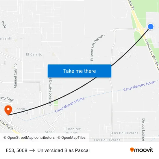 E53, 5008 to Universidad Blas Pascal map