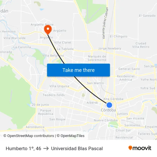 Humberto 1º, 46 to Universidad Blas Pascal map