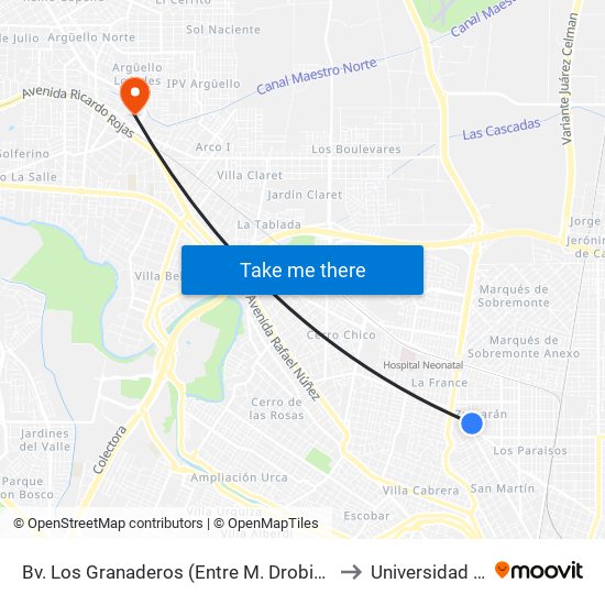 Bv. Los Granaderos (Entre M. Drobizhoffer Y Triunvirato/R. Lulio) to Universidad Blas Pascal map