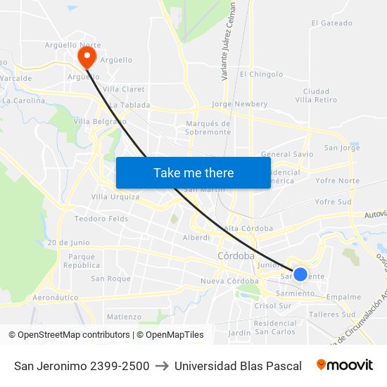 San Jeronimo 2399-2500 to Universidad Blas Pascal map