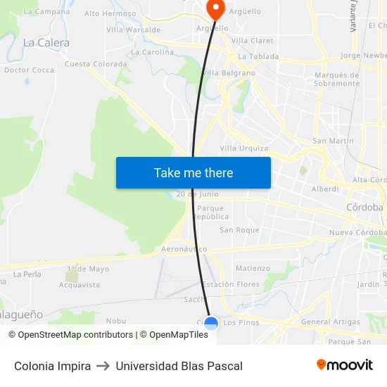 Colonia Impira to Universidad Blas Pascal map