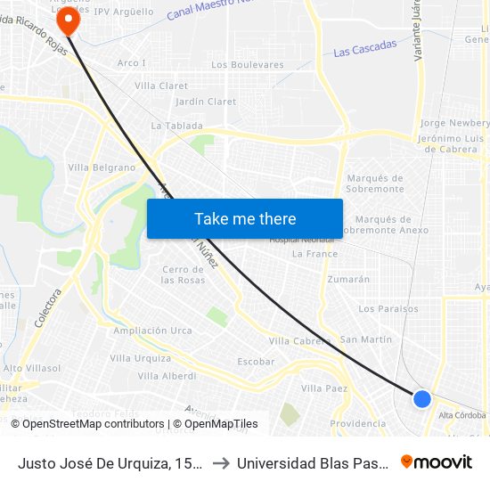 Justo José De Urquiza, 1525 to Universidad Blas Pascal map