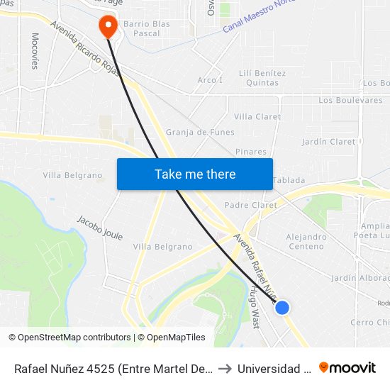 Rafael Nuñez 4525 (Entre Martel De Los Rios Y Manuel Pizarro) to Universidad Blas Pascal map