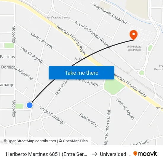 Heriberto Martinez 6851 (Entre Sergio Camargo Y Jose Morelos) to Universidad Blas Pascal map