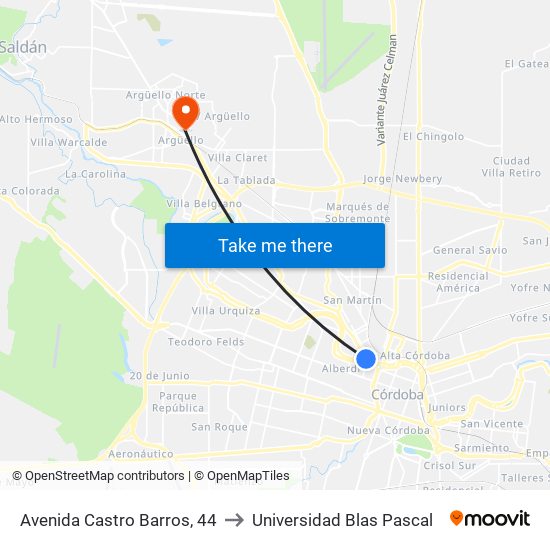 Avenida Castro Barros, 44 to Universidad Blas Pascal map