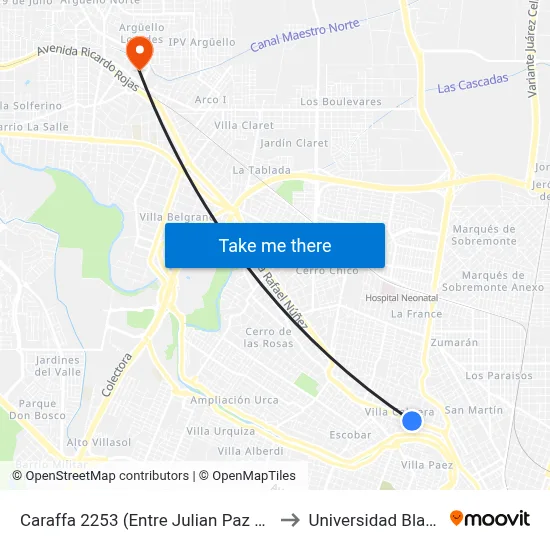 Caraffa 2253 (Entre Julian Paz Y Juan Posse) to Universidad Blas Pascal map