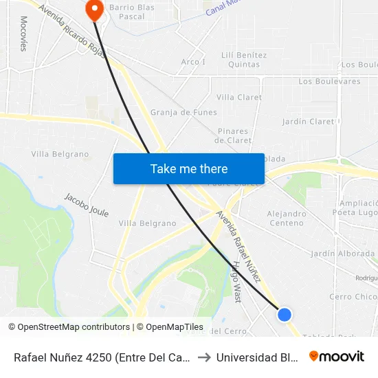 Rafael Nuñez 4250 (Entre Del Campillo Y Gigena) to Universidad Blas Pascal map