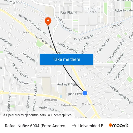 Rafael Nuñez 6004 (Entre Andres Piñero Y Juan Perrin) to Universidad Blas Pascal map