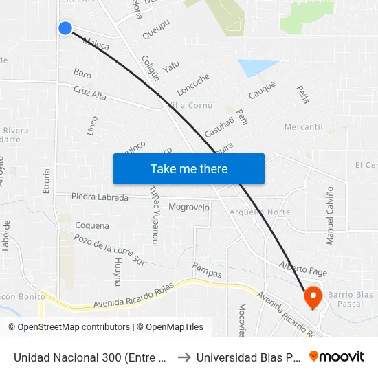 Unidad Nacional 300 (Entre Casilla) to Universidad Blas Pascal map