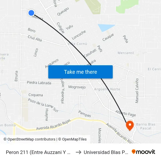 Peron 211 (Entre Auzzani Y Pucara) to Universidad Blas Pascal map