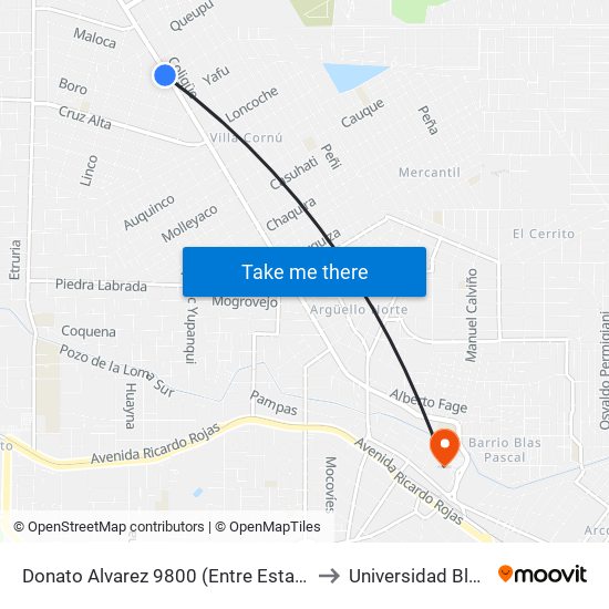 Donato Alvarez 9800 (Entre Estacion De Servicio) to Universidad Blas Pascal map