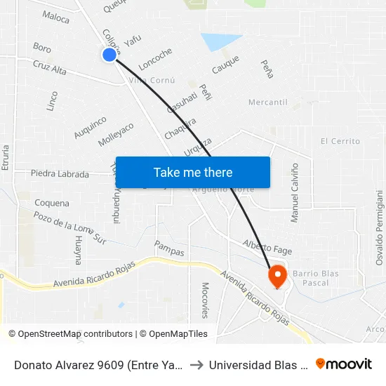 Donato Alvarez 9609 (Entre Yafu Y Boro) to Universidad Blas Pascal map