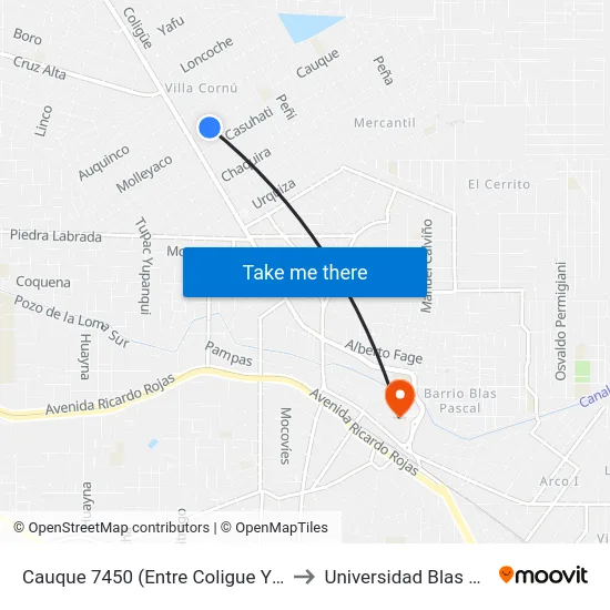 Cauque 7450 (Entre Coligue Y Chacal) to Universidad Blas Pascal map