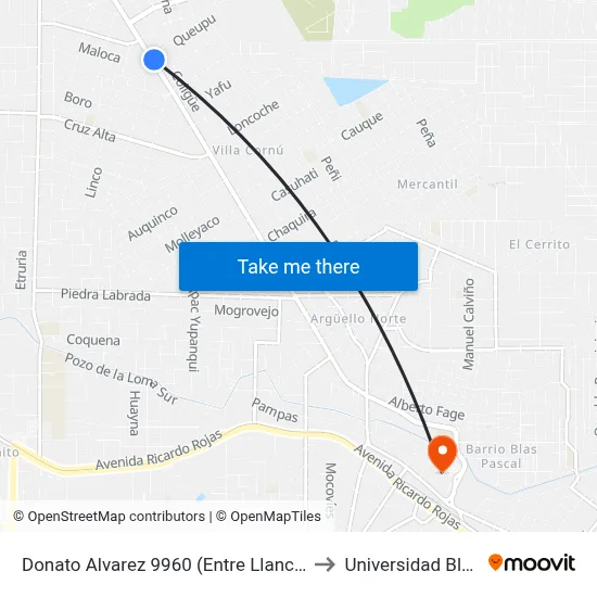 Donato Alvarez 9960 (Entre Llancafu Y Amazonas) to Universidad Blas Pascal map