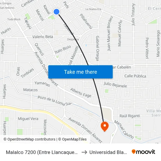 Malalco 7200 (Entre Llancaquen Y Tabacue) to Universidad Blas Pascal map