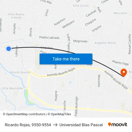 Ricardo Rojas, 9550-9554 to Universidad Blas Pascal map