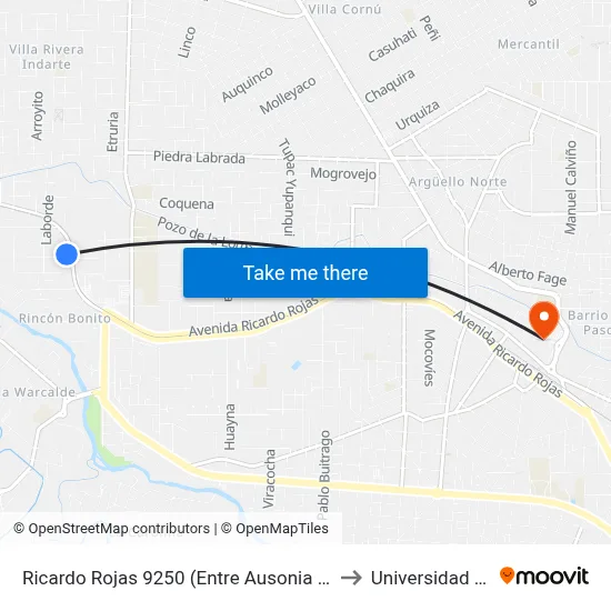 Ricardo Rojas 9250 (Entre Ausonia Y Bruzone = Almaceneros) to Universidad Blas Pascal map