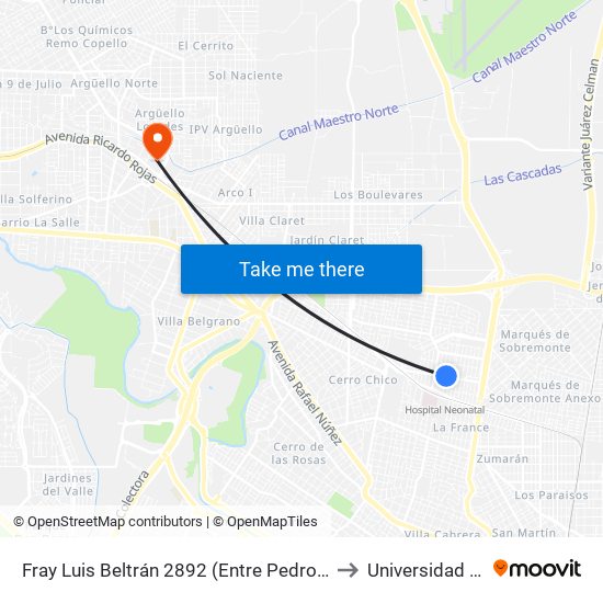 Fray Luis Beltrán 2892 (Entre Pedro Cavia Y Santiago Baravino) to Universidad Blas Pascal map