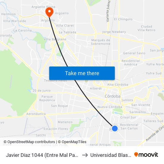 Javier Díaz 1044 (Entre Mal Paso Y Patiño) to Universidad Blas Pascal map