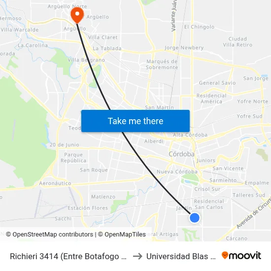 Richieri 3414 (Entre Botafogo Y Saravia) to Universidad Blas Pascal map