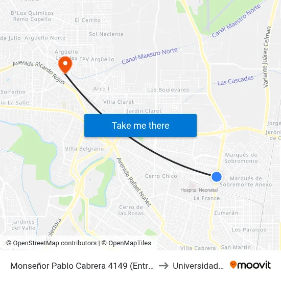 Monseñor Pablo Cabrera 4149 (Entre Bogliolo Y Fray Luis Beltran) to Universidad Blas Pascal map