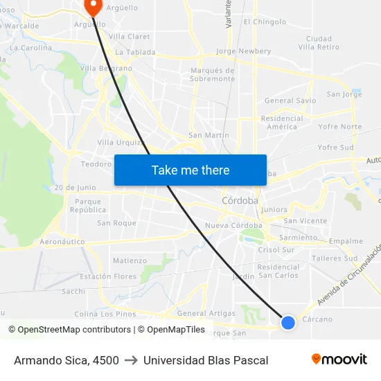 Armando Sica, 4500 to Universidad Blas Pascal map