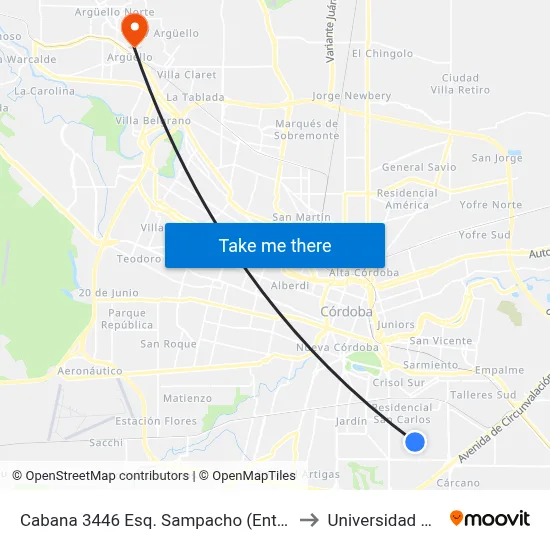 Cabana 3446 Esq. Sampacho (Entre Moron Y Sampacho) to Universidad Blas Pascal map