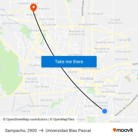 Sampacho, 2900 to Universidad Blas Pascal map