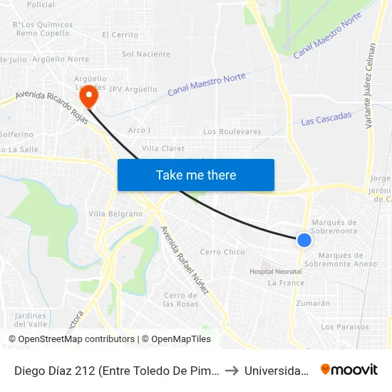 Diego Díaz 212 (Entre Toledo De Pimentel Y Monseñor Pablo Cabrera) to Universidad Blas Pascal map
