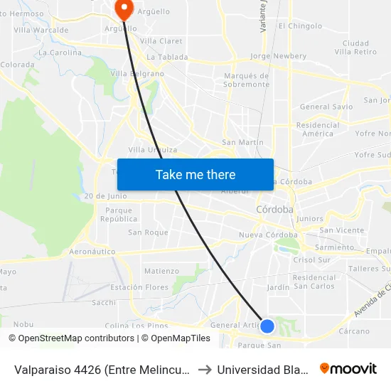 Valparaiso 4426 (Entre Melincue Y Apamea) to Universidad Blas Pascal map