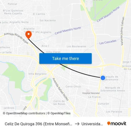 Celiz De Quiroga 396 (Entre Monseñor Pablo Cabrera Y Perez Correa) to Universidad Blas Pascal map