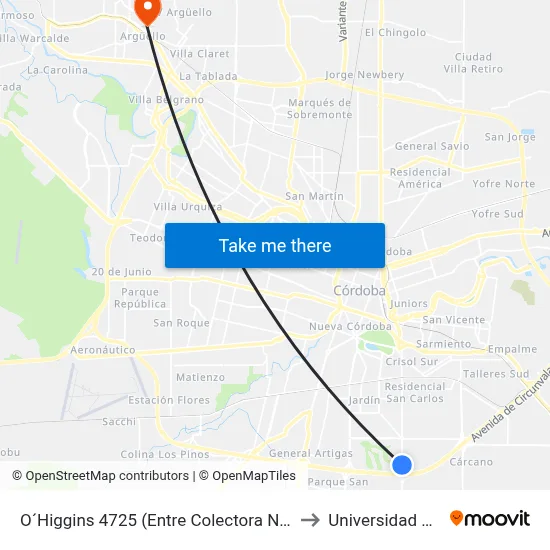 O´Higgins 4725 (Entre Colectora Norte Circunv. Y Richieri) to Universidad Blas Pascal map