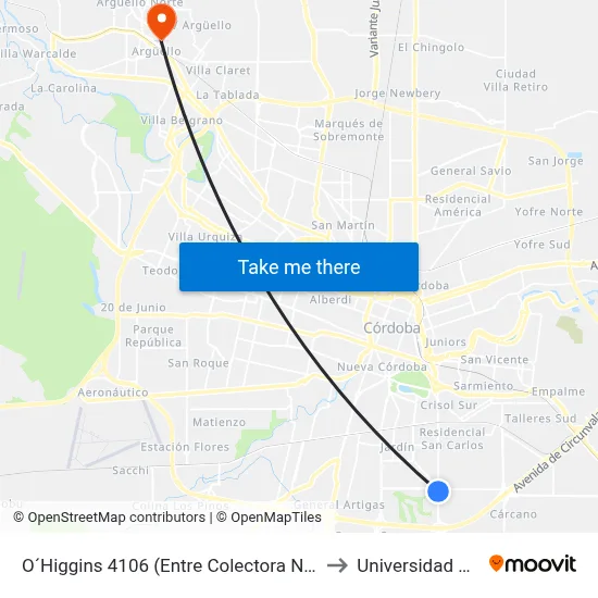O´Higgins 4106 (Entre Colectora Norte Circunv. Y Richieri) to Universidad Blas Pascal map
