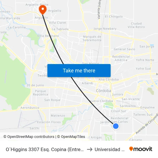 O´Higgins 3307 Esq. Copina (Entre Los Hornillos Y Copina) to Universidad Blas Pascal map