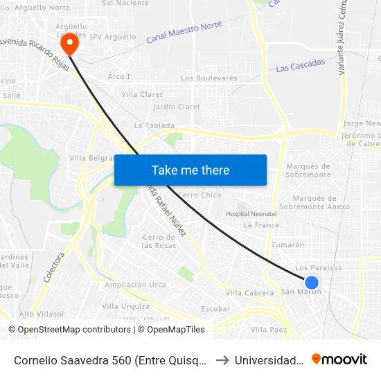 Cornelio  Saavedra 560 (Entre Quisquisacate Y Servando  Salguero) to Universidad Blas Pascal map