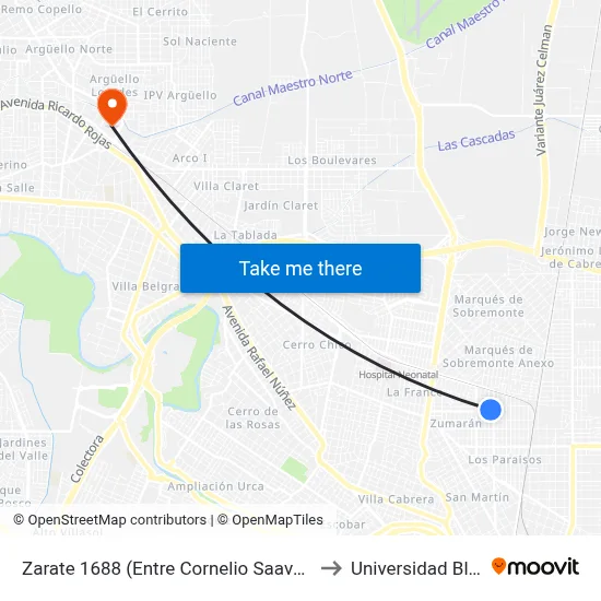 Zarate 1688 (Entre Cornelio  Saavedra Y Arquimedes) to Universidad Blas Pascal map