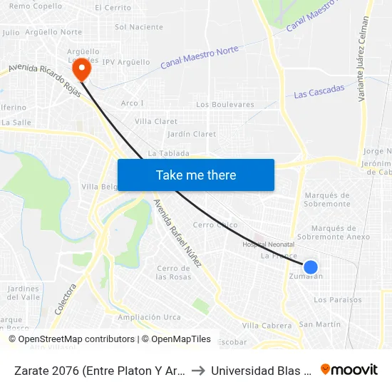Zarate 2076 (Entre Platon Y Aristoteles) to Universidad Blas Pascal map