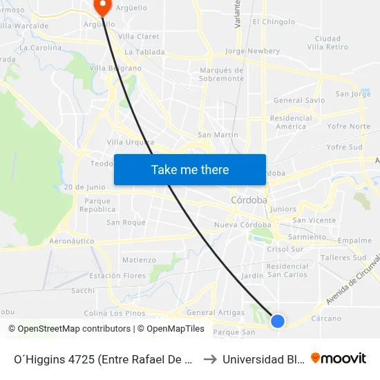 O´Higgins 4725 (Entre Rafael De La Luz Y Altamirano) to Universidad Blas Pascal map
