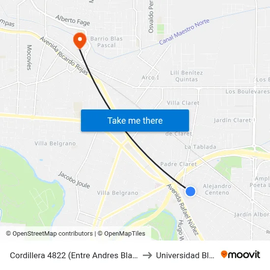Cordillera 4822 (Entre Andres Blanqui Y El Gaucho) to Universidad Blas Pascal map