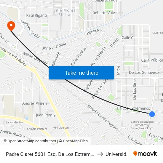 Padre Claret 5601 Esq. De Los Extremeños (Entre Don Renato Y De Los Extremeños) to Universidad Blas Pascal map