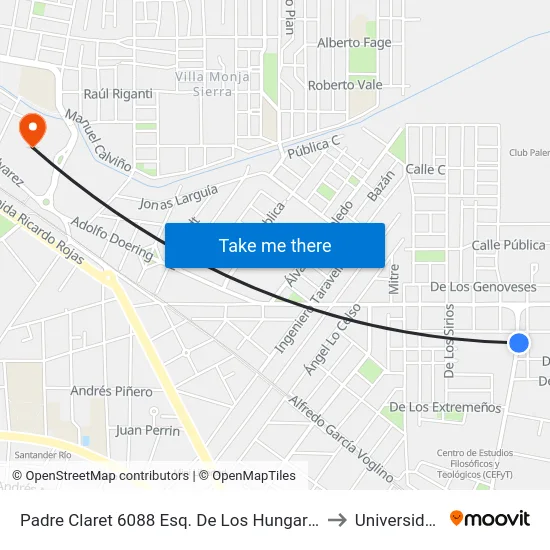 Padre Claret 6088 Esq. De Los Hungaros (Entre Los Catalanes Y De Los Hungaros) to Universidad Blas Pascal map