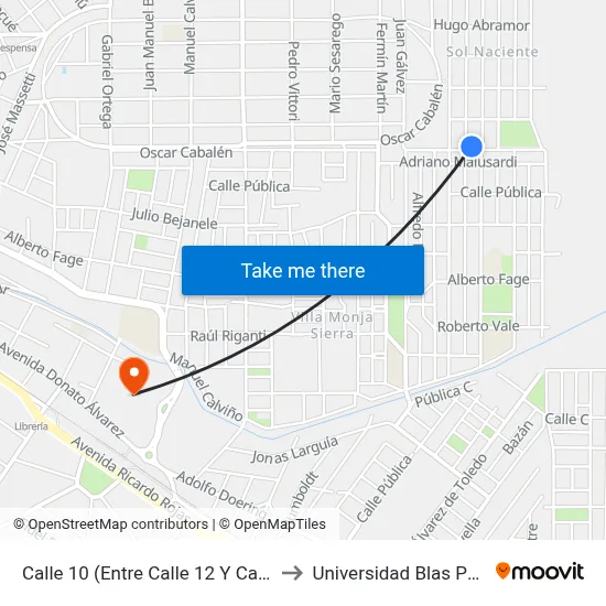 Calle 10  (Entre Calle 12 Y Calle 11) to Universidad Blas Pascal map