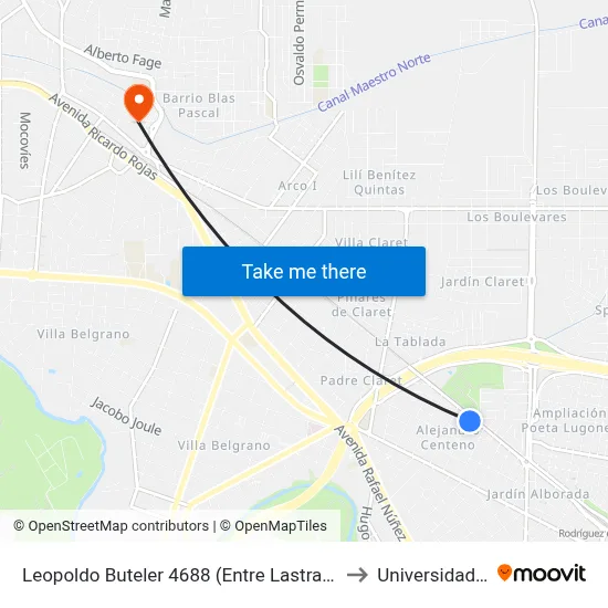 Leopoldo Buteler 4688 (Entre Lastra Y Gordillo Y Manuel Cardeñoza) to Universidad Blas Pascal map